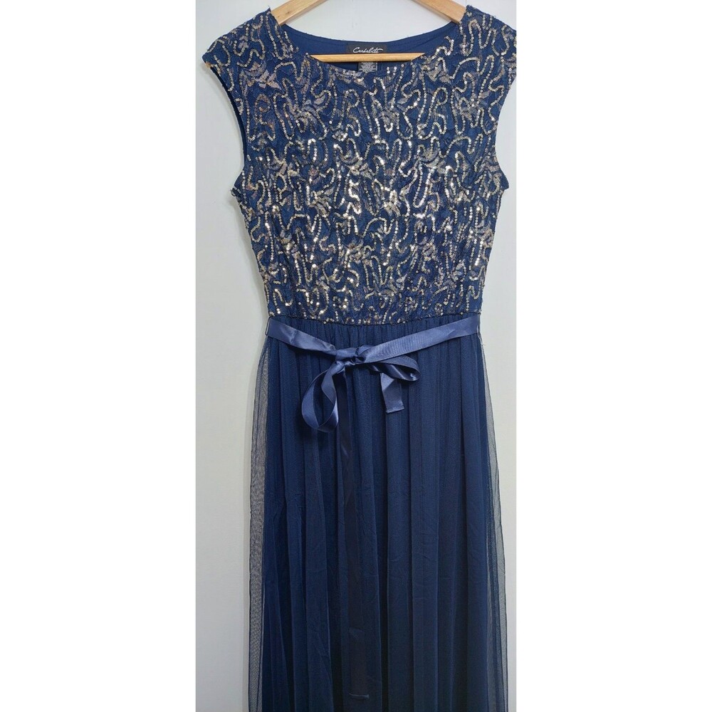 Candalite Women's Size Small Dress Blue with Gold Accents Maxi Length Sleeveless - Picture 4 of 12
